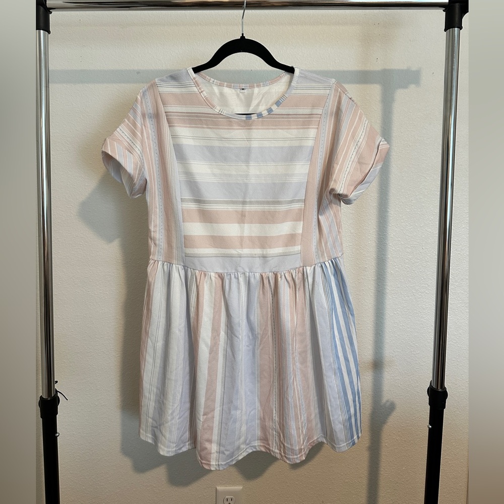 Pink Casual Sundress with Peter Pan Collar and Short Sleeves